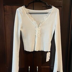 White Lace-Trimmed Women's Top